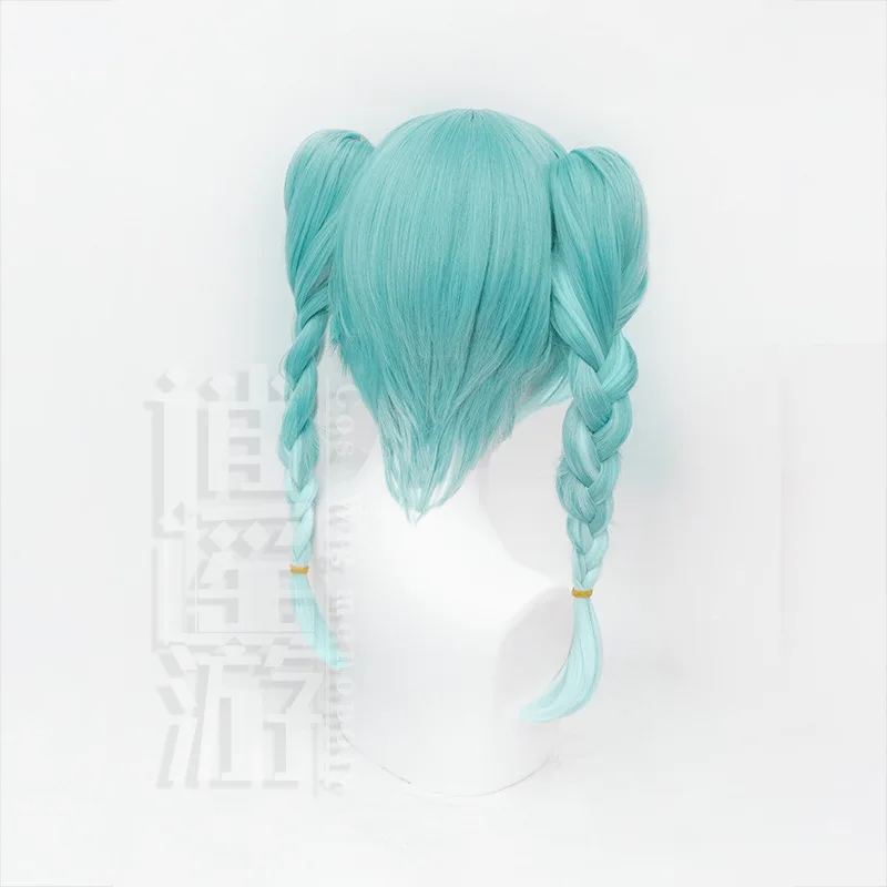 Peruca Cosplay Anime Miku com Cauda Dupla de Cavalo, Cabelo Sintético, Verde Gradual, Boné Resistente ao Calor, Festa de Halloween, Perucas Cosplay, 45 + 50cm