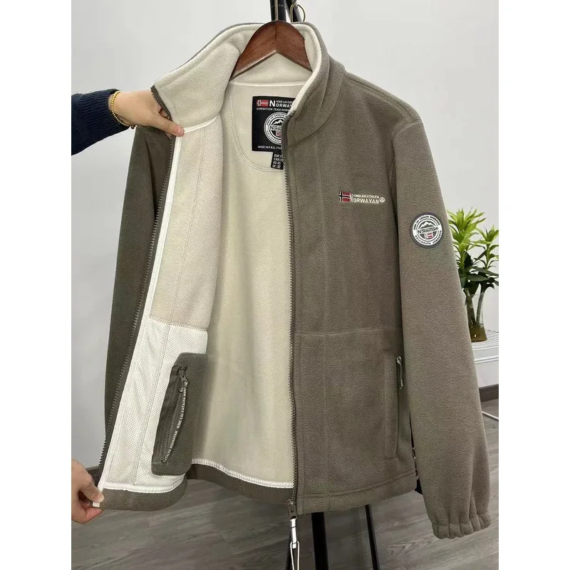 

2025 флисовое мужское пальто, утолщенное, теплое, ветрозащитное, свободное, уличное, с воротником, флисовая куртка с капюшоном, с норвежским принтом, хороший солдат