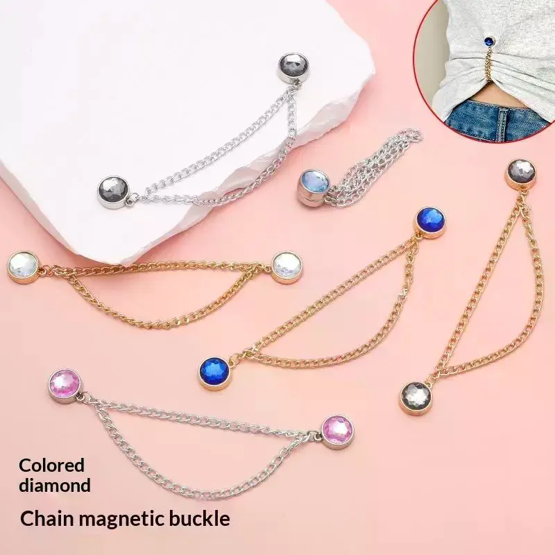 2 PCS Waist Cinch Clips Rhinestone Magnetic Adjustable Chain Tightening Oversized Tops No Slip Slim Fit