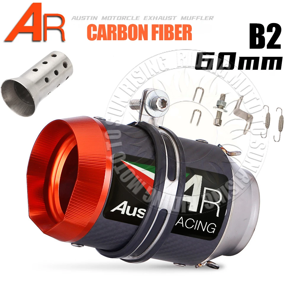 Orange Tip 51mm 60mm AR Carbon Stainless Motorcycle Exhaust Muffler Escape Tail Pipe For Kawasaki Honda Yamaha KTM CF Suzuki etc image 3