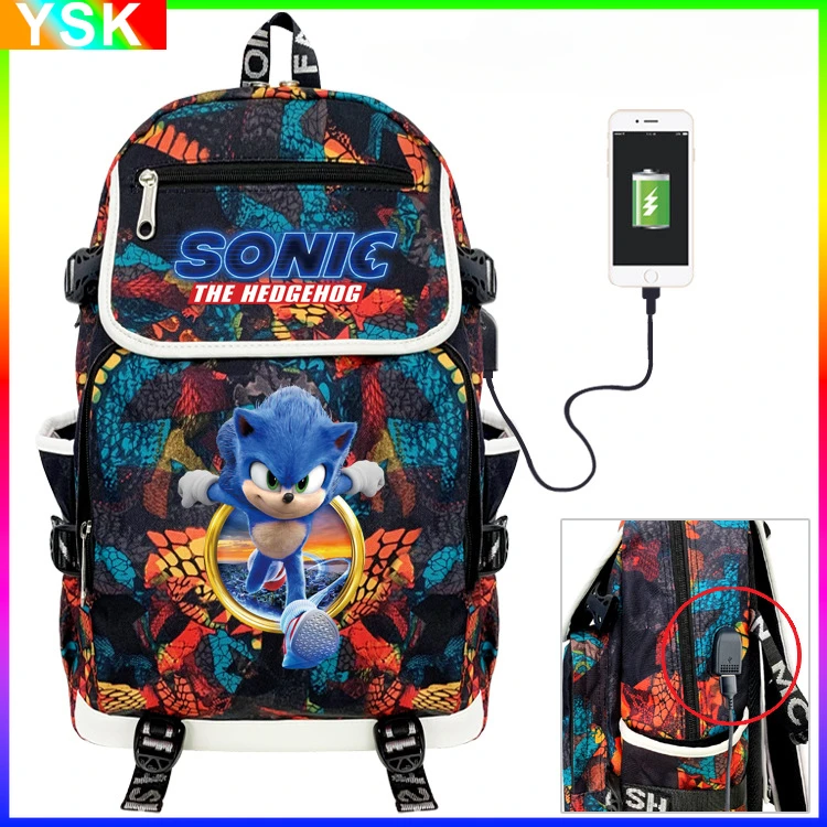 

Sonic Peripheral Backpack Cartoon Print Color School Bag Backpack USB Charging Backpack School Bag Boys and Girls Birthday Gift