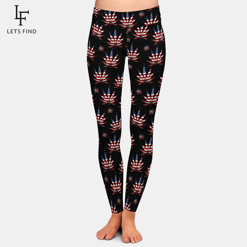 Leggings con estampado de hojas de arce para mujer, pantalones de Fitness, Sexy, de cintura alta, de seda de leche, cómodos