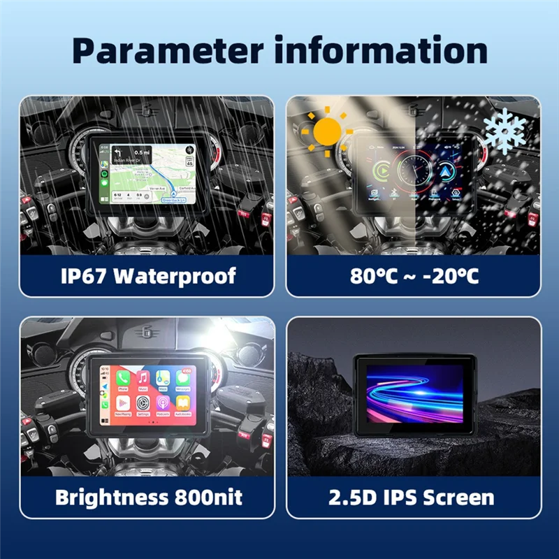 오토바이 디지털 대시 보드 5.0 인치 네비게이션 디스플레이 휴대용 무선 스크린 Carplay Moto Android 자동 지원
