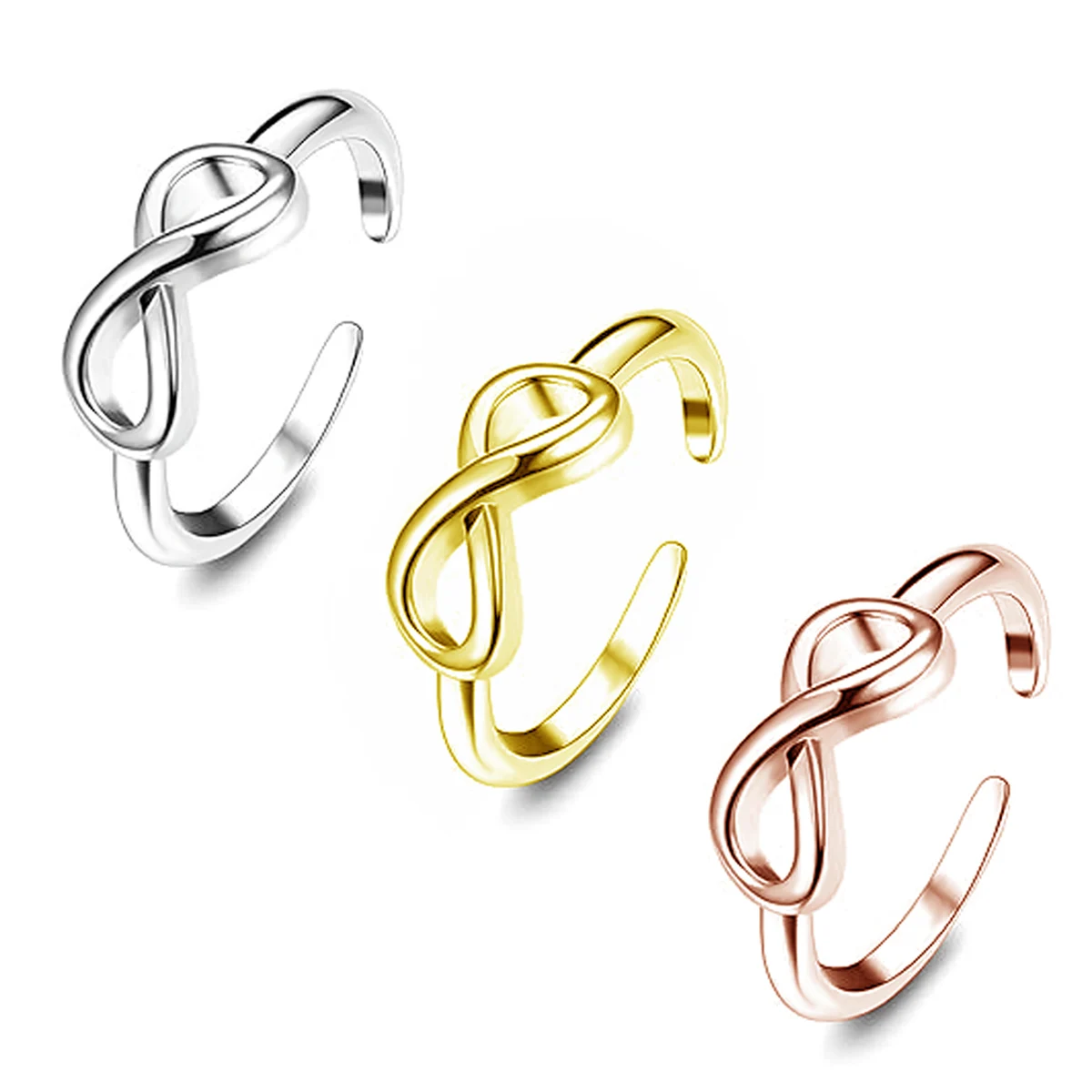3pc Adjustable Bow Hollow Lotus Design Toe Ring Set