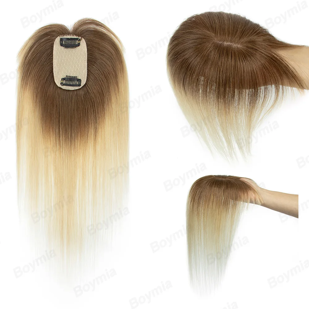 

Natural Human Hair Toppers for Women Daily 360° Toppers for Thinning Hair Bangs 20 25 30 35cm Brown Roots & Blonde Hair Toppers