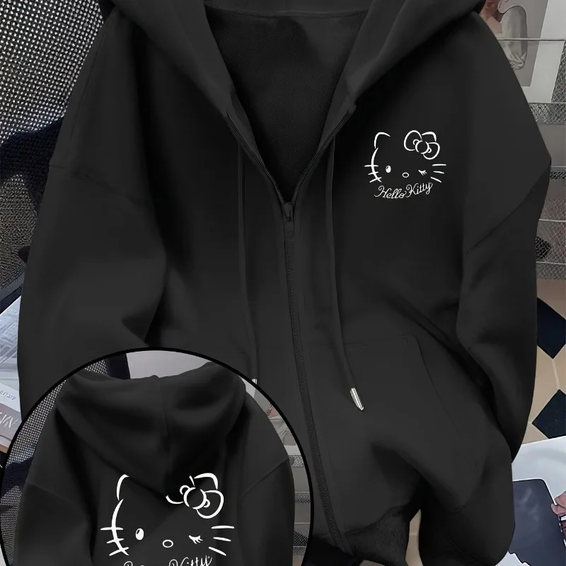 ديزني مرحبا كيتي هوديي قلنسوة بسحاب الخريف/الشتاء جديد الثقيلة عادية الرجال والنساء ملابس خارجية الشارع الشهير #2