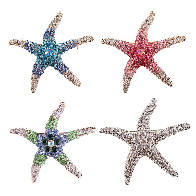1Pcs New Shiny Inlaid Rhinestone Cute Multi-Color Starfish Brooches For Women Men Suit Clothes Star Brooch Pins Jewelry Gift image 2
