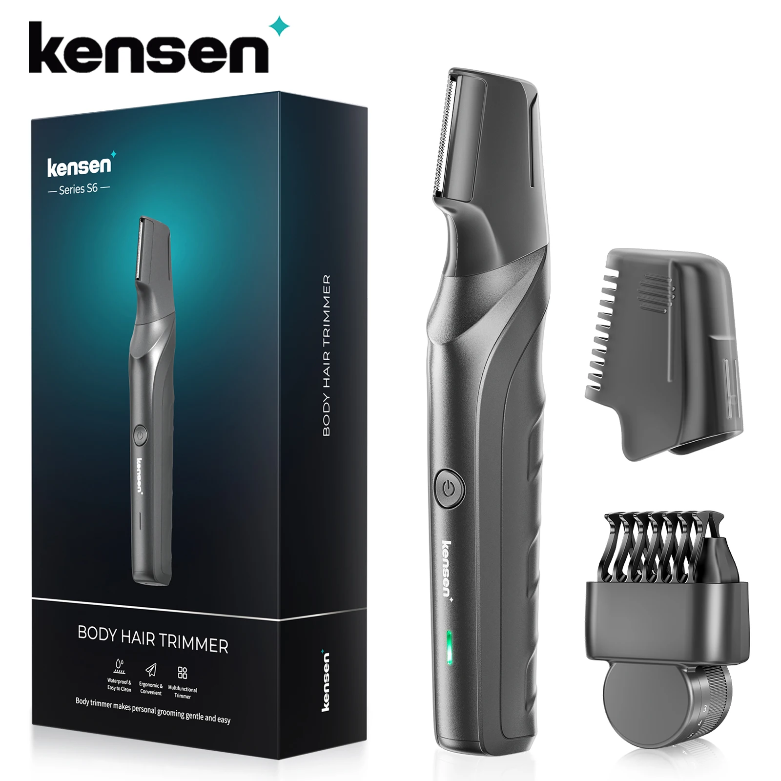 

Kensen S6 Electric Body Hair Tirmmer for Men Groomer Clipper IPX5 Waterproof Groin Pubic Hair Trimmer with 2 Attachments Barber