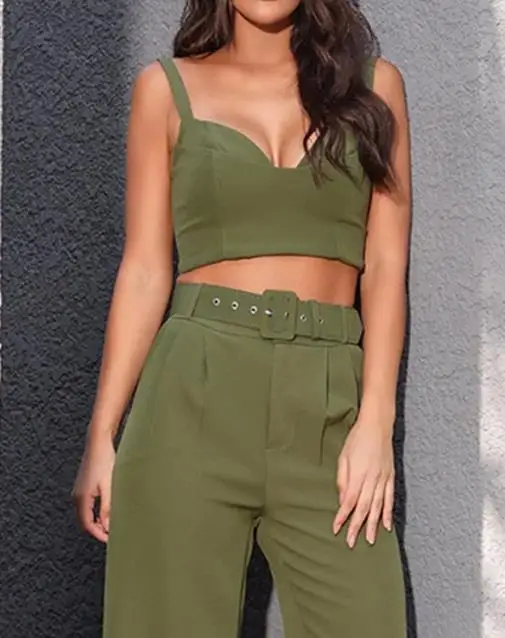 New Fashion Pants Set 2024 Women's Summer Commuting Style Solid Color Camisole Vest Loose Solid Color Pants Two-Piece Set