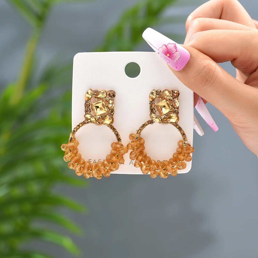 Kolczyki damskie w stylu boho vintage, kolorowe, zdobione koralikami i cyrkoniami, geometryczne, okrągłe, popularna biżuteria hurtowa, brincos, prezent.