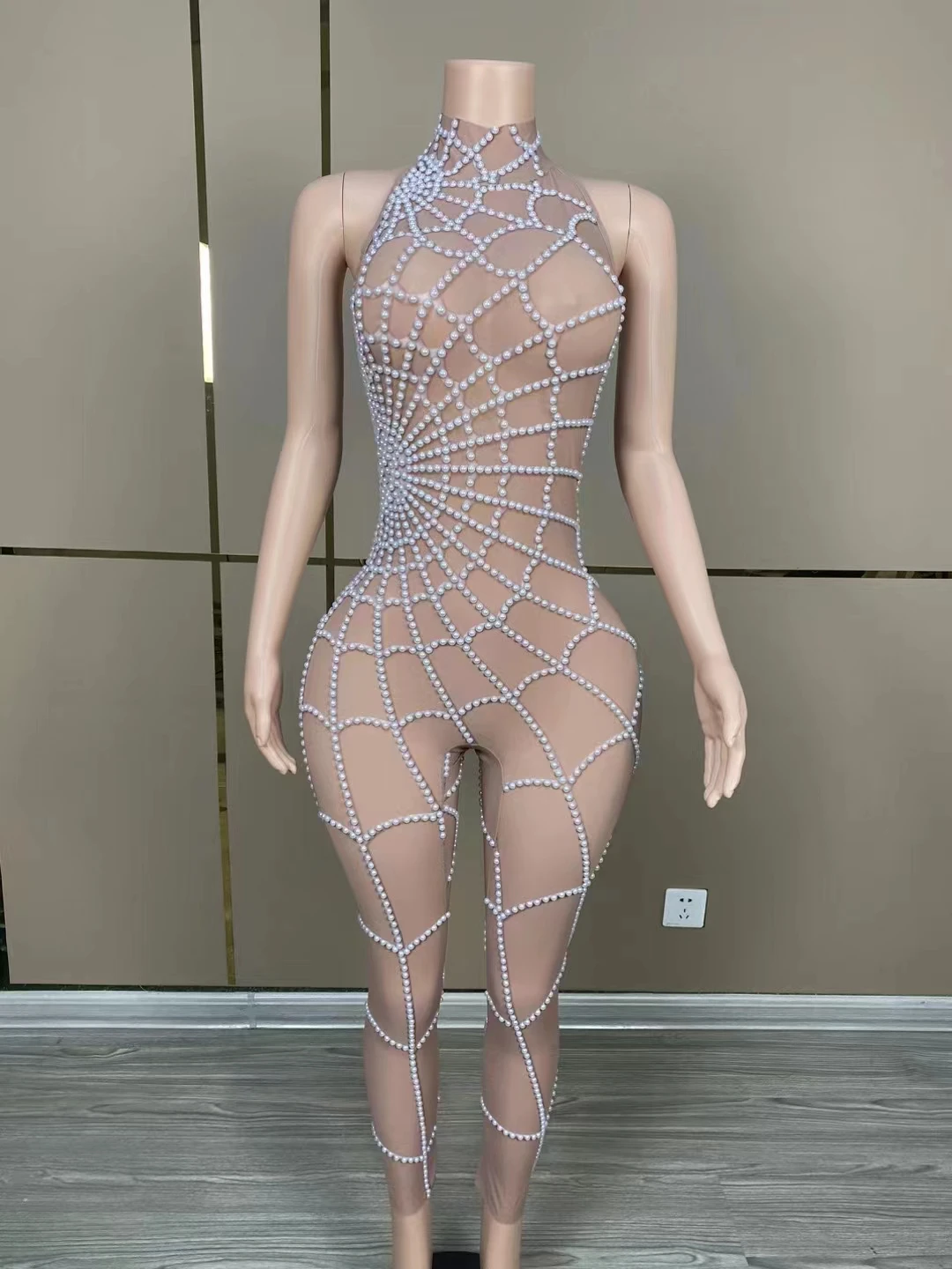 

Sexy Stage Tight Jumpsuit Mesh See ThroughDrag Queen Club Party Birthday SpecialOcassion Sexy Festiva Costume D100