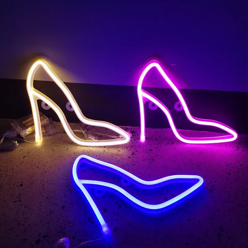 High Heels LED Neon Sign USB/Battery Powered LED Light for Bedroom Room Decoration Gift Night Light Decoration Party Holiday