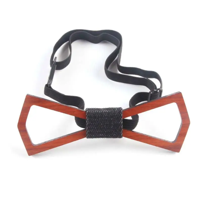 Handmade Rosewood Mens Bow Tie Hollow แกะสลักดอกไม้ Rhombus หนวดเครา Vint Dropship