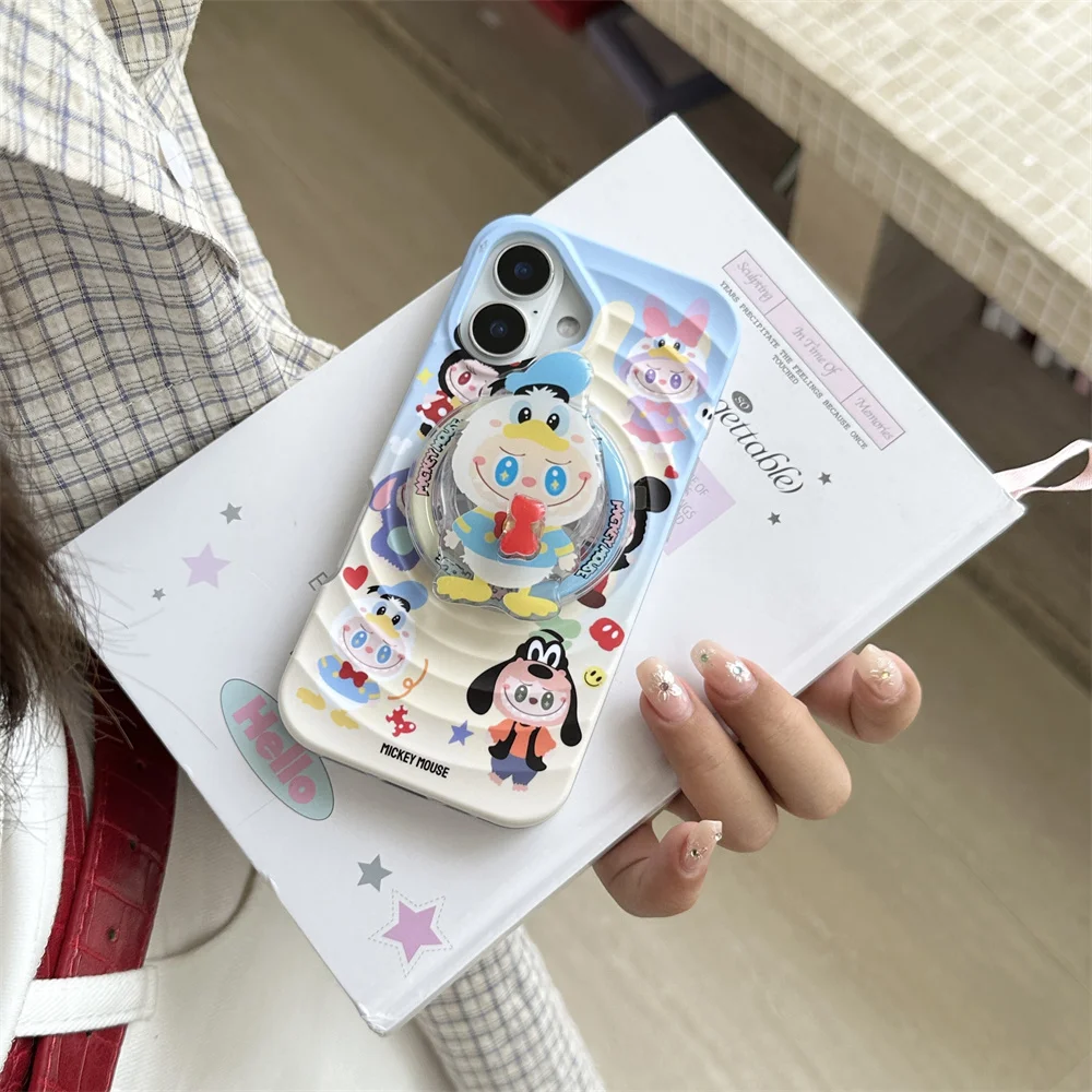 

Funny Mickey Duck magnetic stand phone case for iPhone 13 pro 14 15 16 promax cover cartoon puppy protection shockproof Fundas