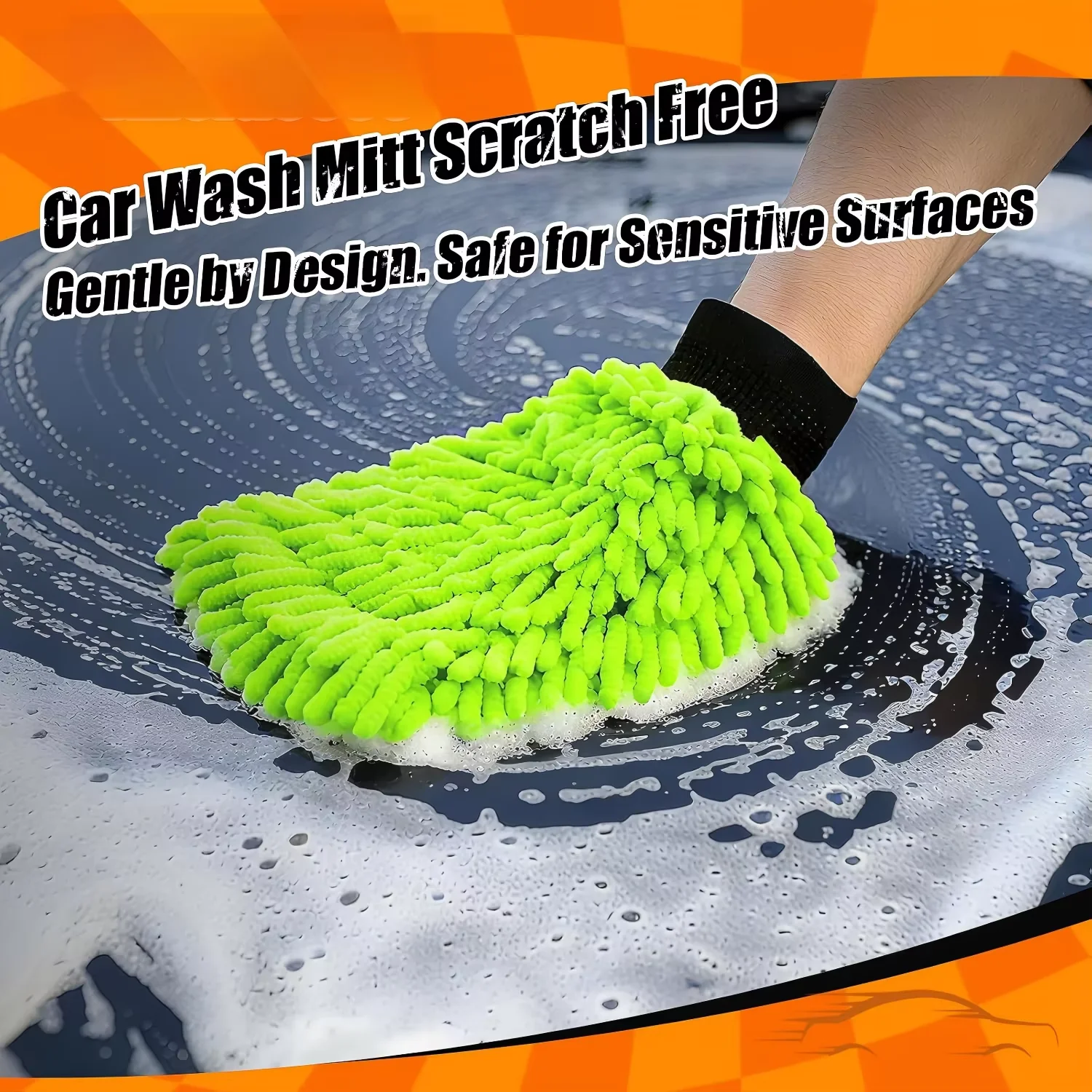 Soft Chenille Microfiber Wash Mitt Lint-Free Scratch-Proof Absorbent Glove with Elastic Cuff for Car & Motorcycle Vehicle Clean