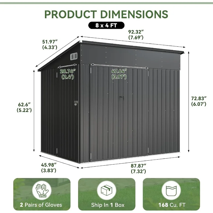 Triple Door Shed Outdoor Storage Shed Black Heavy-Duty Steel Construction for Durable Garden and Yard Use