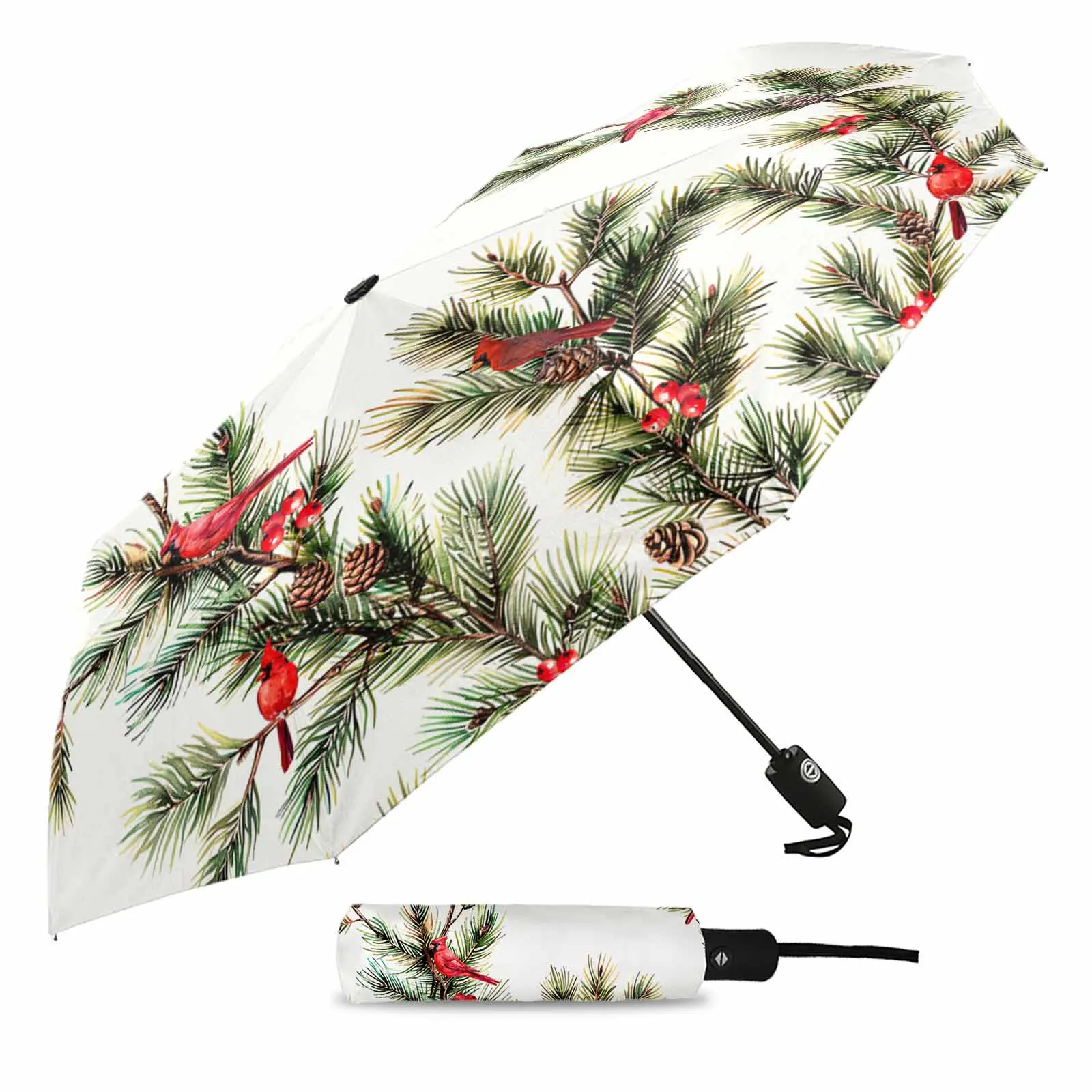 Christmas Pine Needle Jam Flower Automatic Umbrella for Rain Foldable Parasol Umbrella Eight strand Outdoor Umbrellas