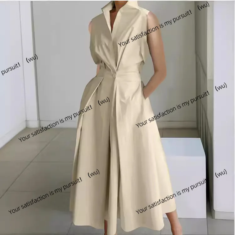 

Платье для пригородных модных однотонных женских маятниковых платьев с v-образным вырезом и пуговицами