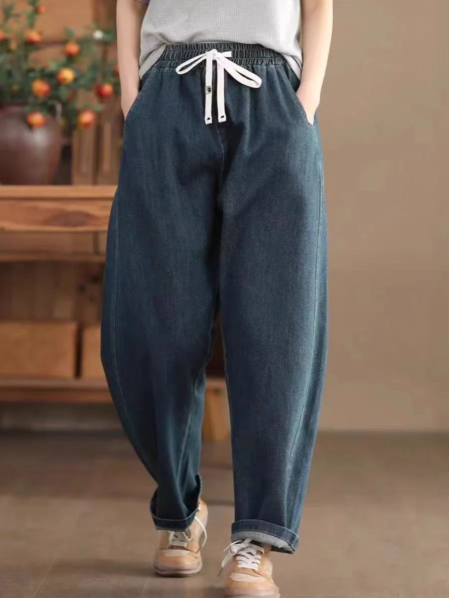 Pantalon d'été en Denim de coton pour femmes, décontracté, taille haute, Long, jambe droite, coupe ample, nouveau, sensation Premium, printemps