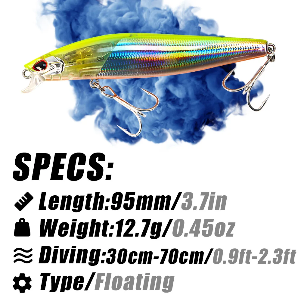 B&U JERK MINNOW 95mm 12.7g Floating Wobbler Slatwater Fishing Lure Minnow Lure Hard Bait Quality Professional Depth0.1-0.5m