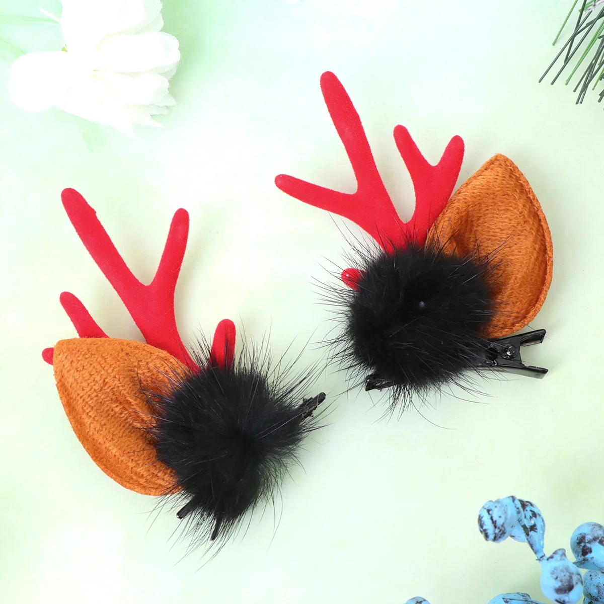 2 PCS Hair Pin Kid Barrettes for Christmas Brrettes Antlers Clip Girls Clips Child