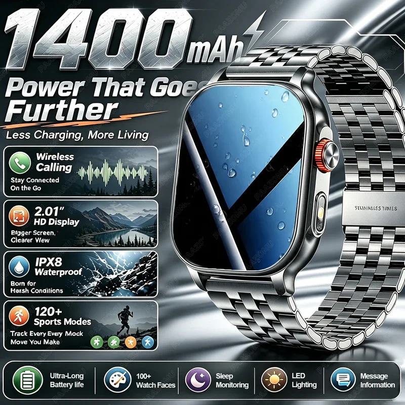 New Military T-Rex4 Ultra Smart Watch 1400mAh Battery 5ATM Waterproof with Flashlight Heart Rate & Sports Tracker for Men And Wo