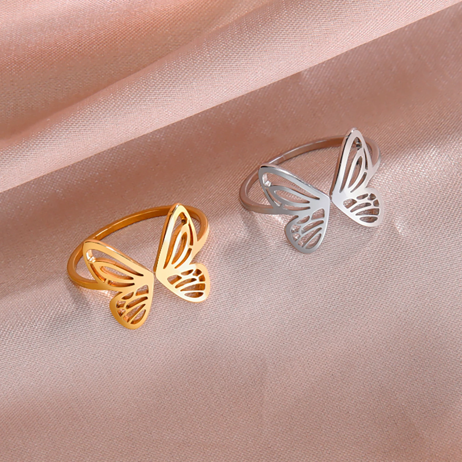 Skyrim Open Butterfly Ring Stainless Steel Gold Color Women Aesthetic Finger Rings Kpop Fashion Wedding Jewelry Gift Wholesale