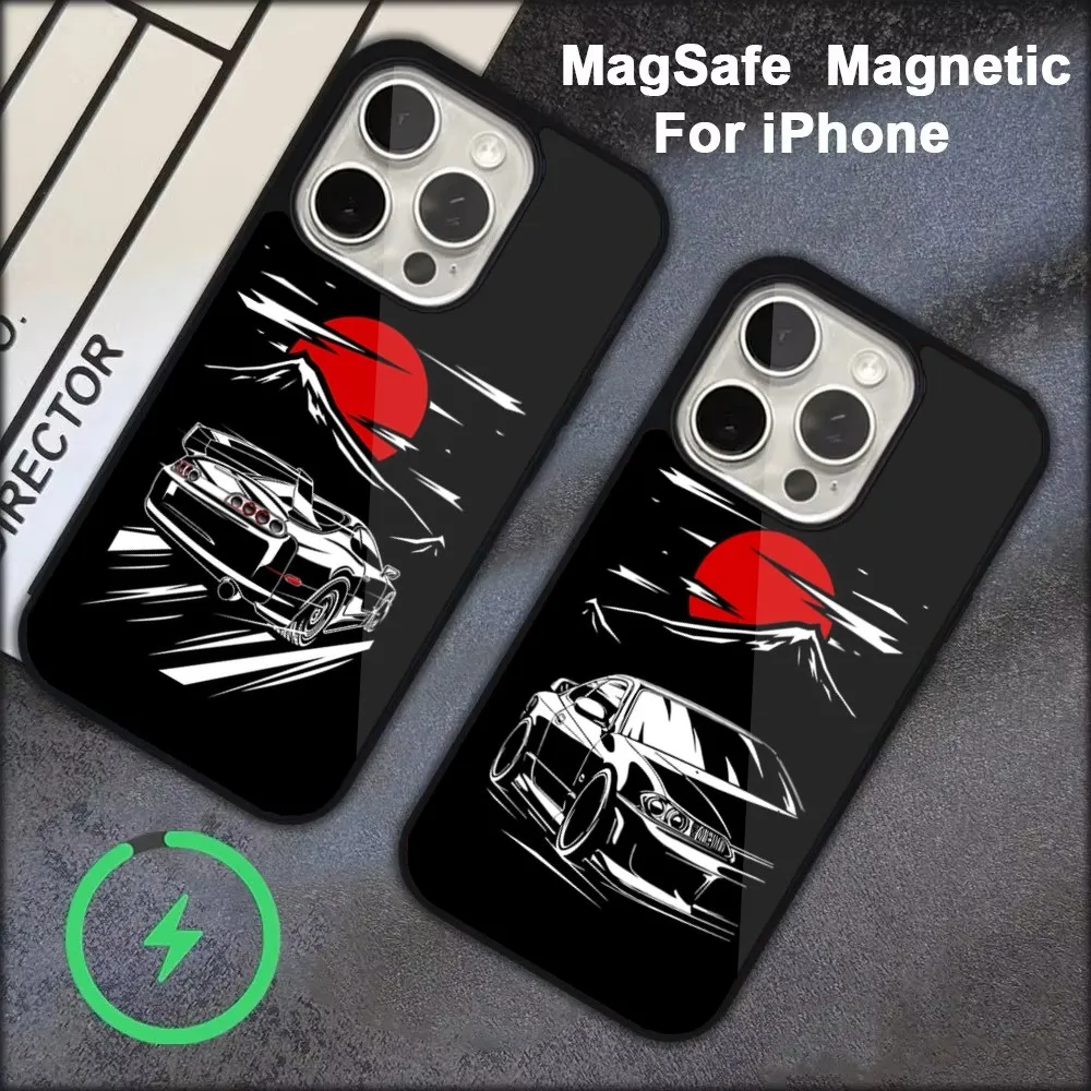 Japan J-JDM Sport-s Car Males  Case  For iPhone 16,15,14,13,12,11,Pro,Max,Plus,Mini, Magsafe,Magnetic Wireless Charging Case