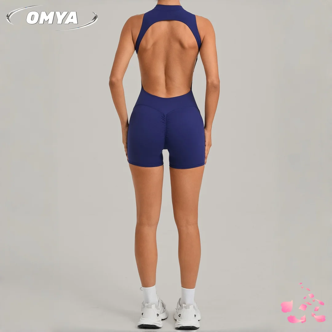 women's-yoga-jumpsuit-sports-fitness-hip-lift-backless-half-zipper-one-piece-pilates-running-workout-gym-yoga-shorts-bodysuit