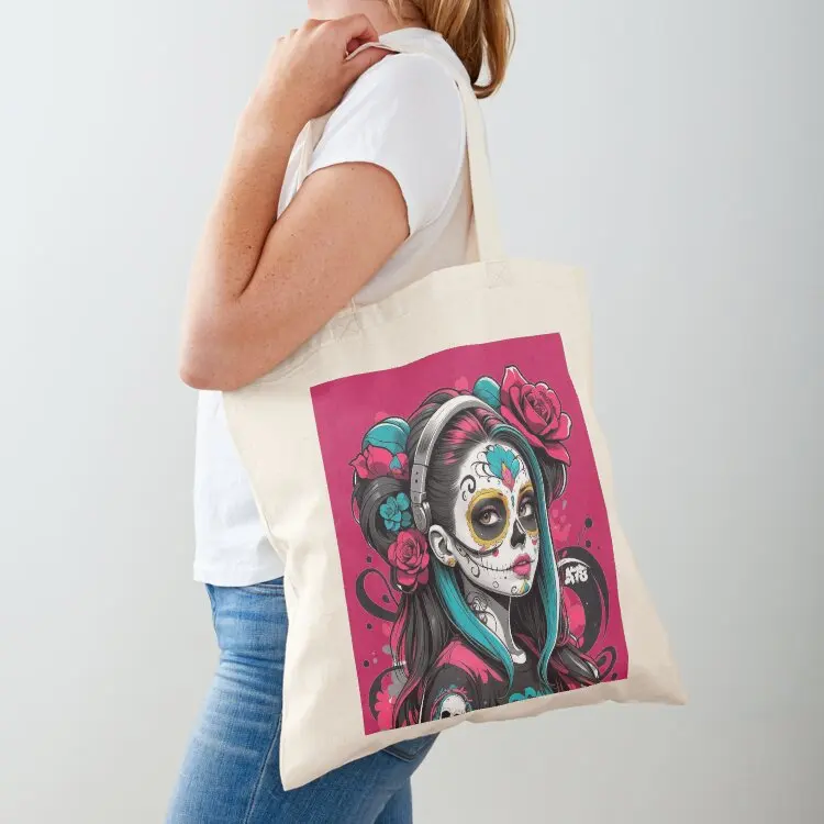 

Sugar Skull Girl with Red & Blue Highlights Tote Bag hand bag Gift bags cloth bag woman Canvas