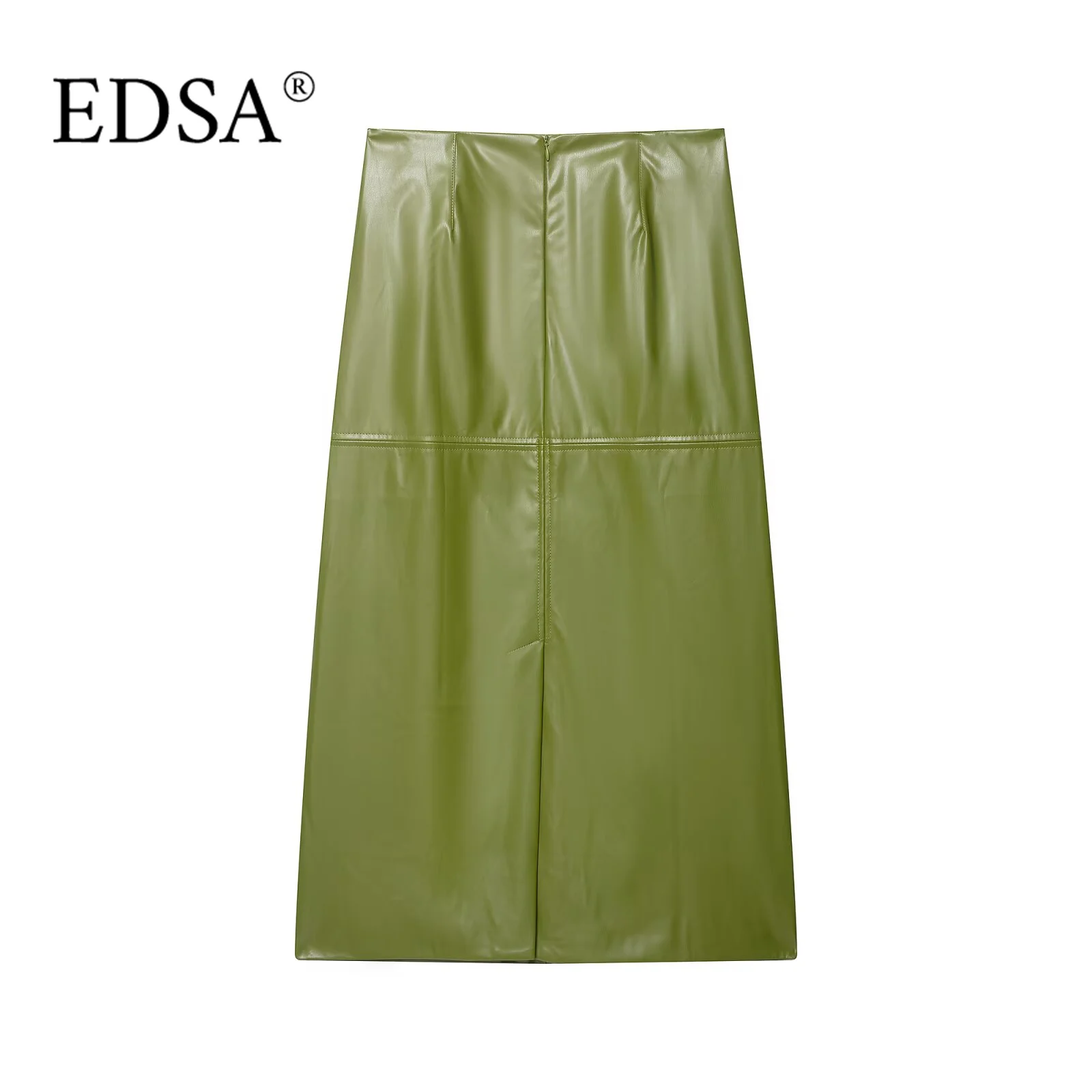 EDSA Damen-Midirock aus Pu-Leder, hohe Taille, gerade, lange Röcke für Damen, Party, High Street-Röcke