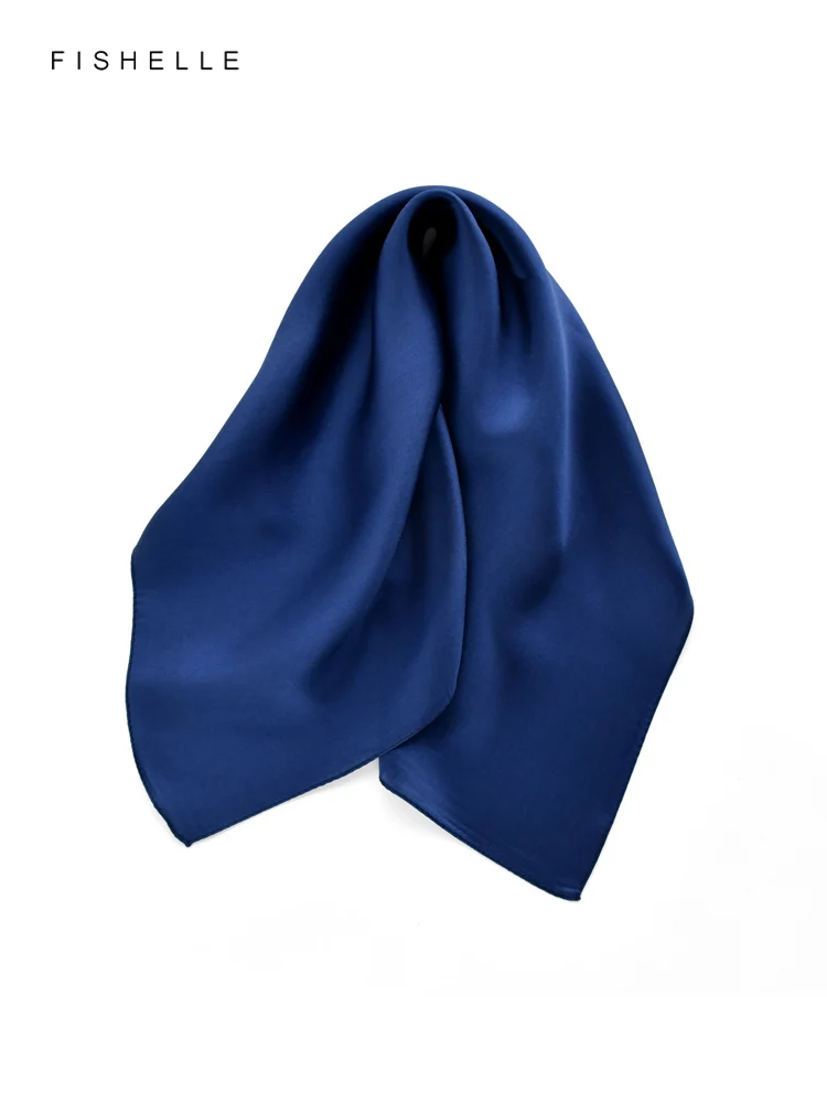 Solid color navy blue silk square scarves women natural silk headscarf lady scarf foulard small hijab wrap neck spring autumn