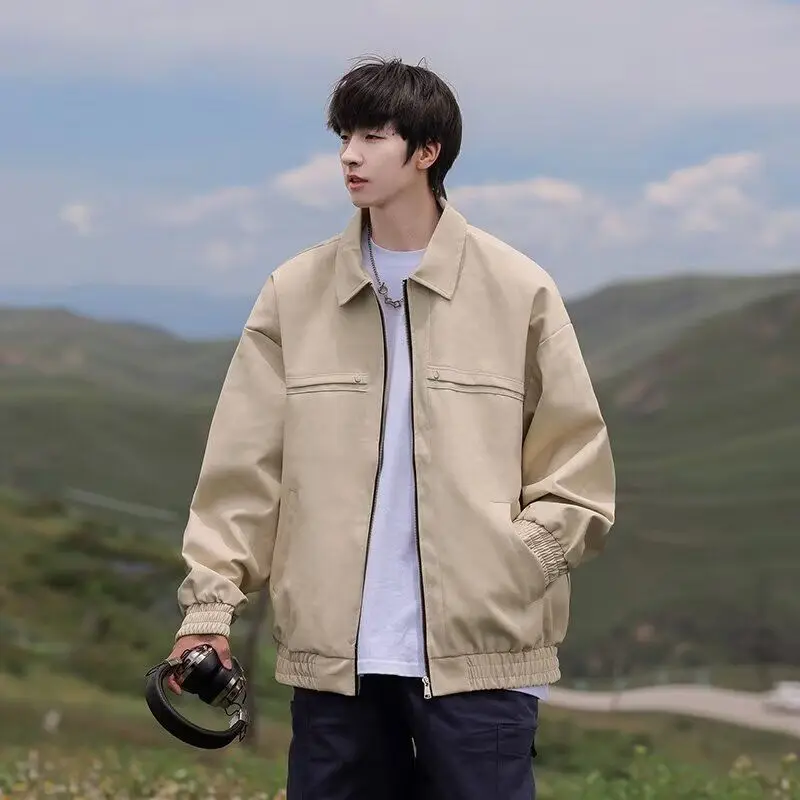 

Уличная одежда в американском стиле ретро, мотоциклетная кожаная куртка, мужская весенне-осенняя ветрозащитная свободная верхняя одежда, мужская куртка, повседневная одежда