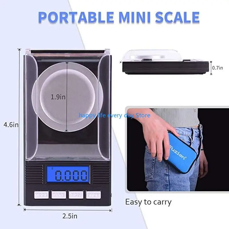 Échelle T8UC Digital Pocket 100 g / 0,001 g d'échelle bijoux numériques avec écran d'écran d'écran poudre