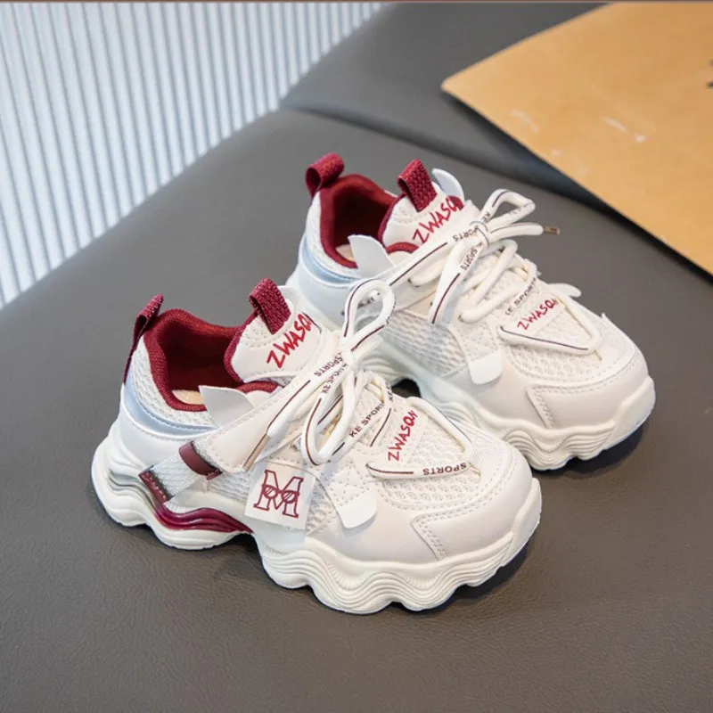 

Новинка осени 202, детская красивая спортивная обувь с цветными блоками и сеткой, кроссовки для бега для мальчиков, повседневная обувь для девочек, размеры 26–37