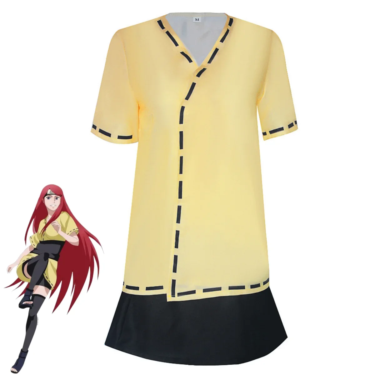 Disfraz de Cosplay de Anime Uzumaki Kushina, Top Amarillo de Manga Corta, Uniforme de Batalla, Peluca Roja, Disfraz Sexy para Mujer, Carnaval, Halloween