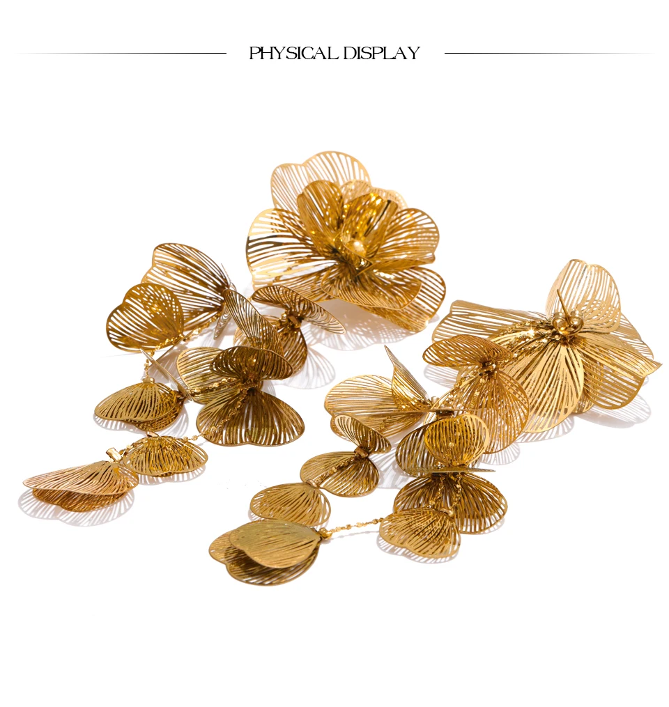 Yhpup Edelstahl Große Blume Quaste Tropfen Baumeln Übertriebene Ohrringe Metall Mode Auffälliger Partyschmuck Hypoallergen – Detail 8