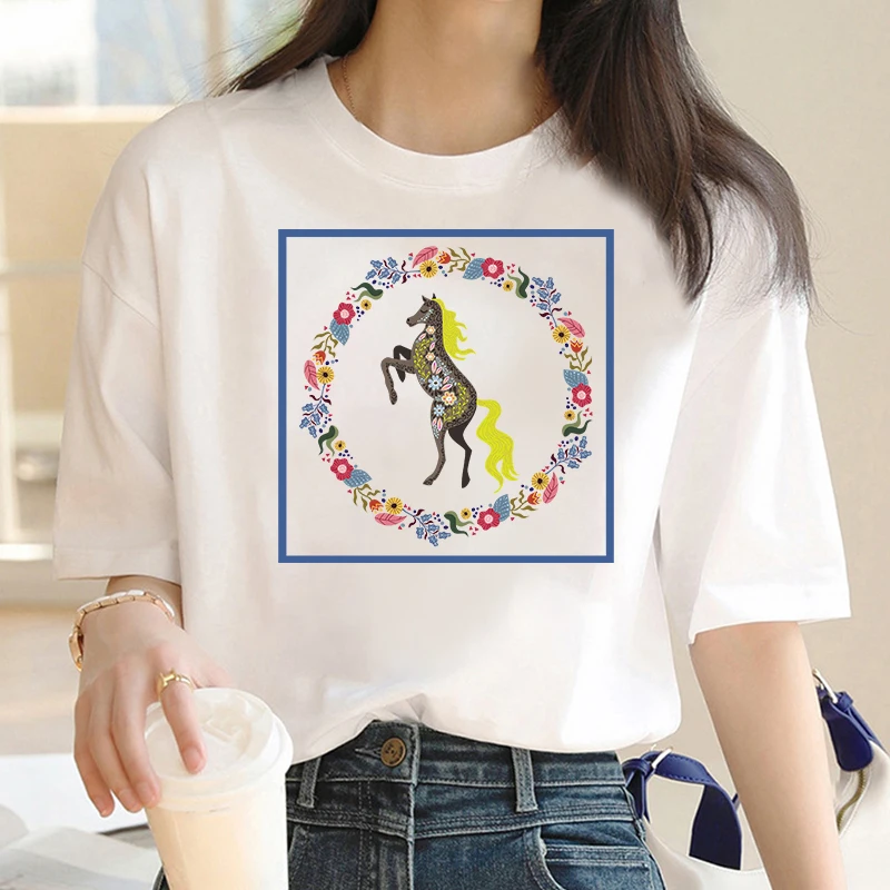 Standing Horse Women's Brand Printed T-Shirts New Tee Woman Harajuku Y2K Short Sleeve Summer Cotton Breathable Tops Streewear