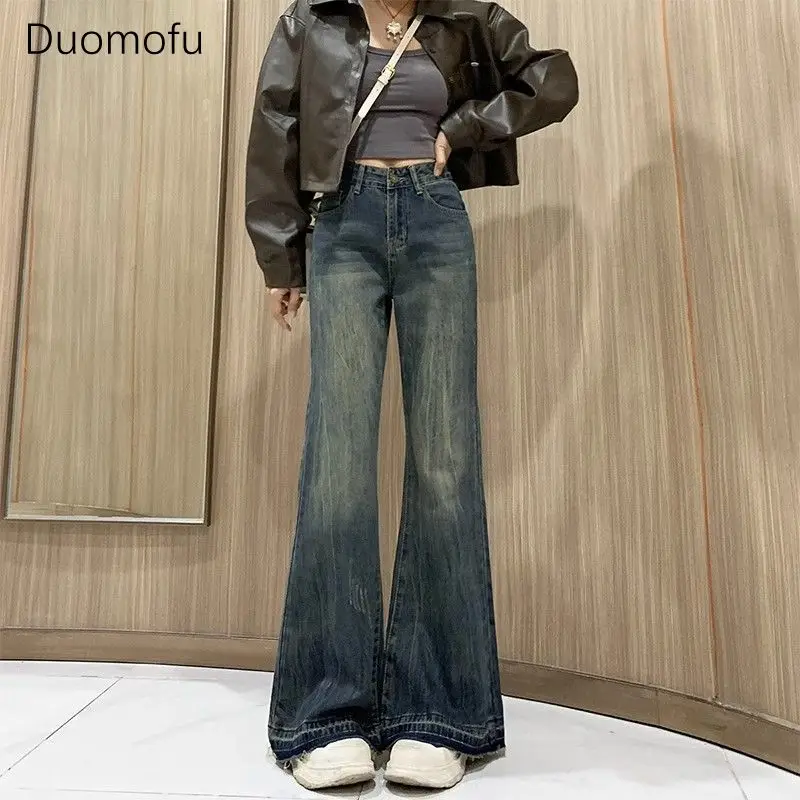 

Duomofu American Vintage Loose Chicly Straight Women Flare Jeans Autumn New Simple Casual Fashion Slim Female High Waisted Jeans