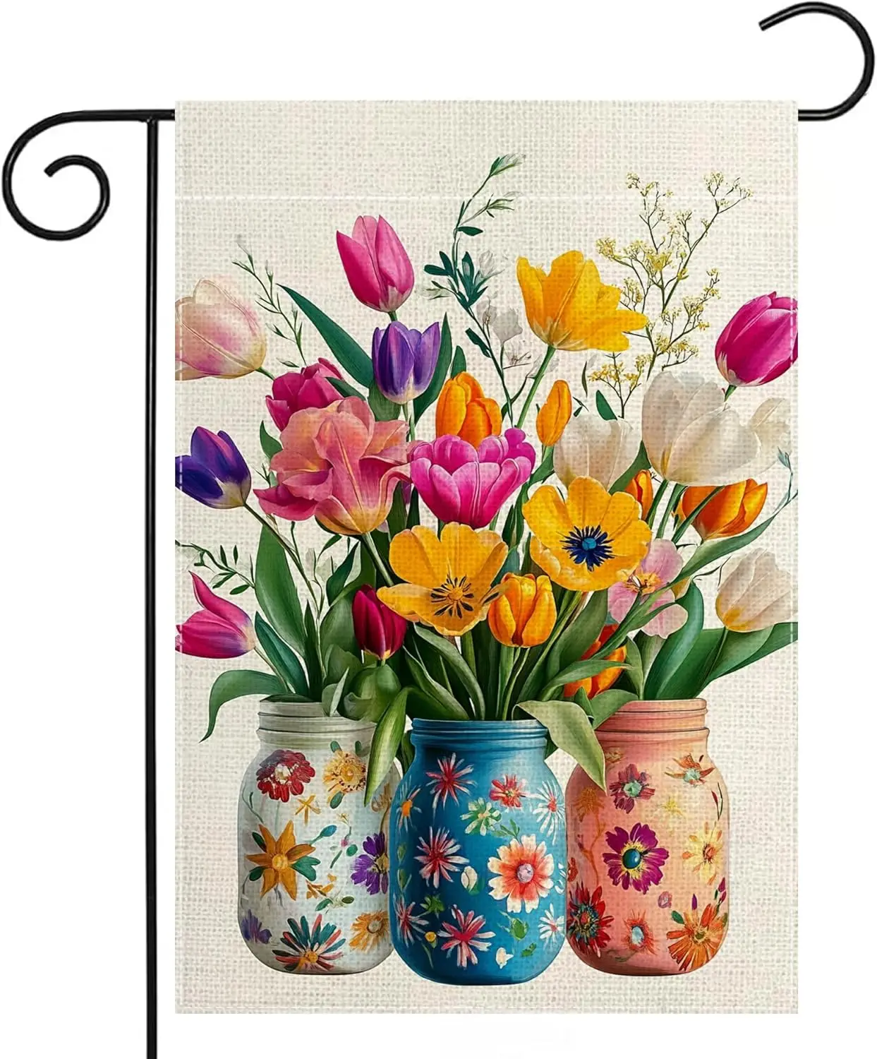 Spring Summer Colorful Floral Mason Jar Garden Flag 12x18 Inch Double Sided Tulip Daffodil Flower Yard Outdoor Flag House Ho KZA