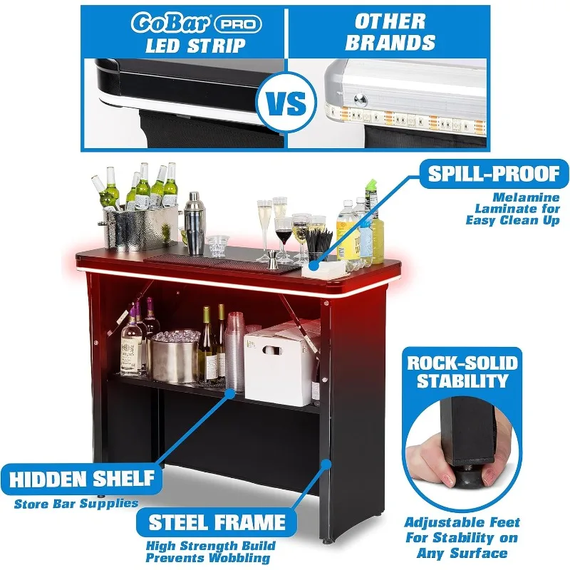 Commercial Grade Portable Bar Table - Mobile Bartender Station for Events - Includes Black Skirt and Carry Case - Stan