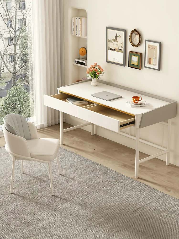 

Cream style rock board desk, modern simple office computer desktop, student home girl