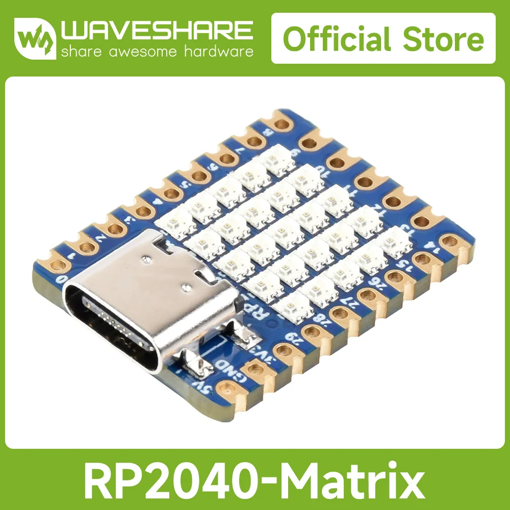 Waveshare RP2040-Matrix Development Board, Onboard 5×5 RGB LED Matrix, Based On Official RP2040 Dual Core Processor