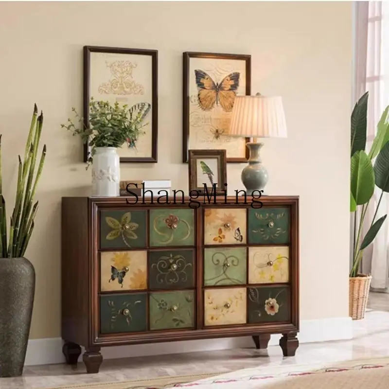 

FG solid wood living room storage retro porch cabinet against the wall storage painted drawer bedroom bedside table