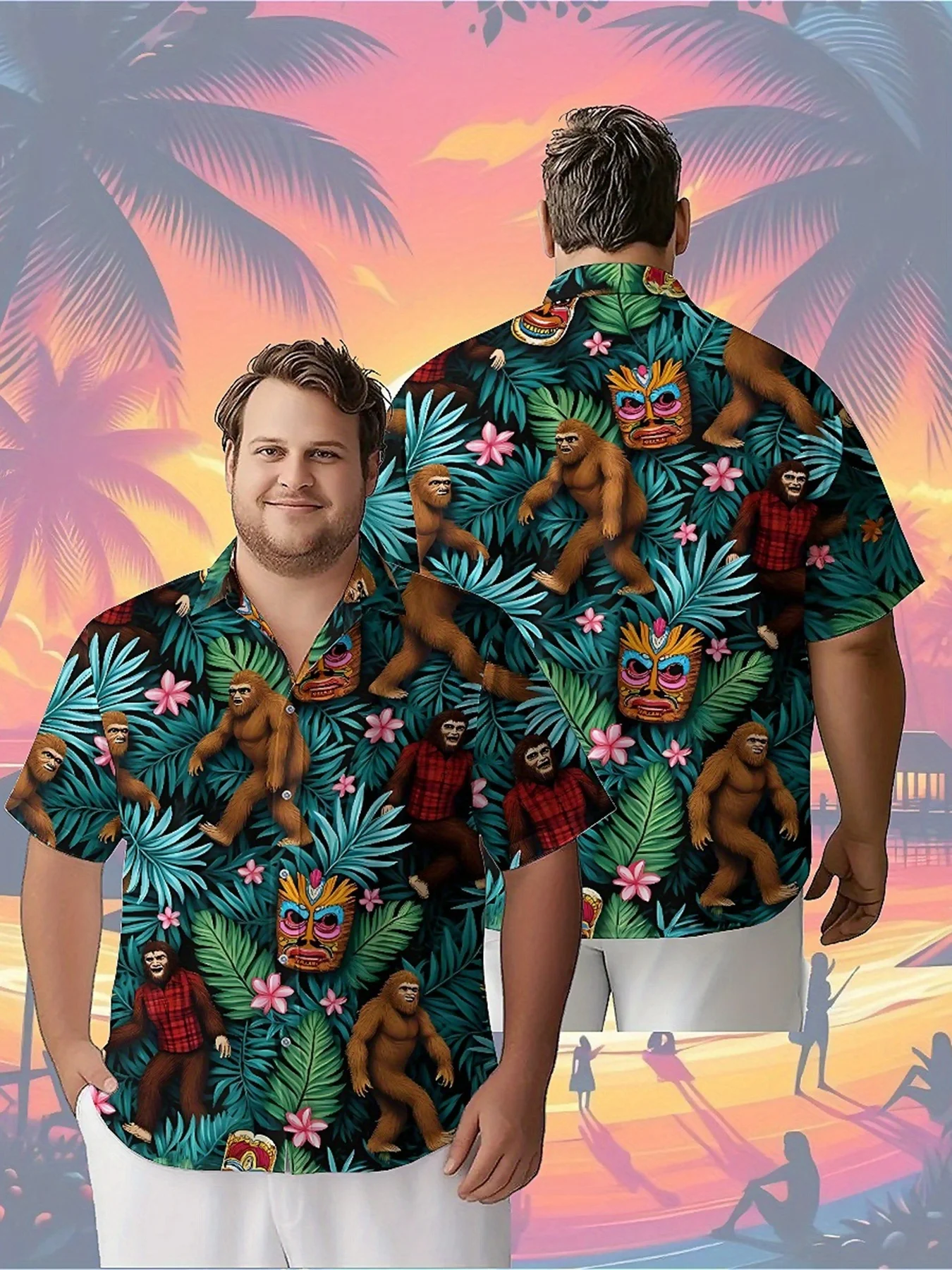 

Men's Plus Size Hawaiian ShirtsMysterious Creatures and Tiki Maskspattern, Unisex Aloha Shirts,New in Summer Tops Tee,streetwear