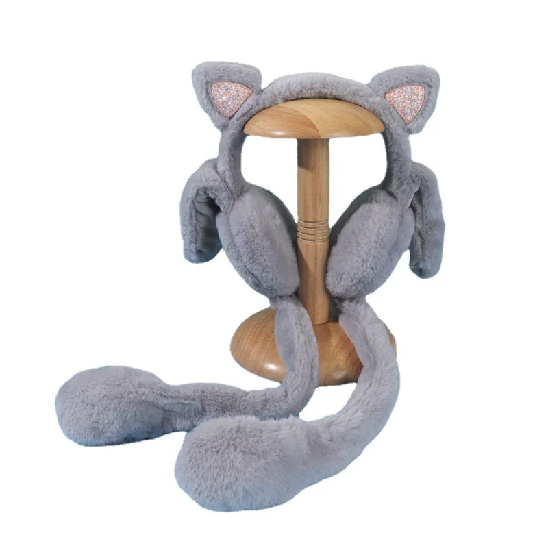 Earmuffs Funny Plush Cat Earmuff Moving Jumping Kitten Earwarmer Cute Unisex Animal Ear Flap for Children Toddler Solid Color