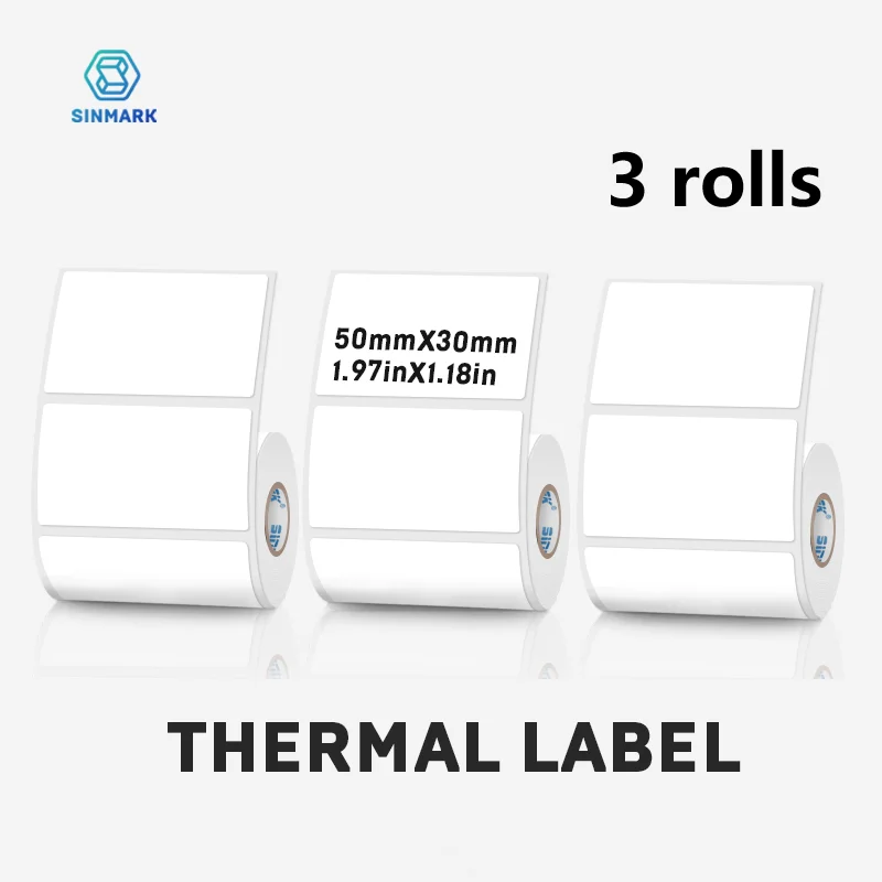 

50x30mm White Thermal Label Sticker 3 Rolls Blank Self-Adhesive Label Paper Waterproof Handmade Gift Tag Paper DIY Home Office