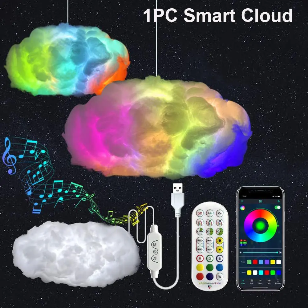 Lampe nuage 3D DIY avec effets lumineux colorés RGBIC, lampe nuage orageux pour une décoration de va