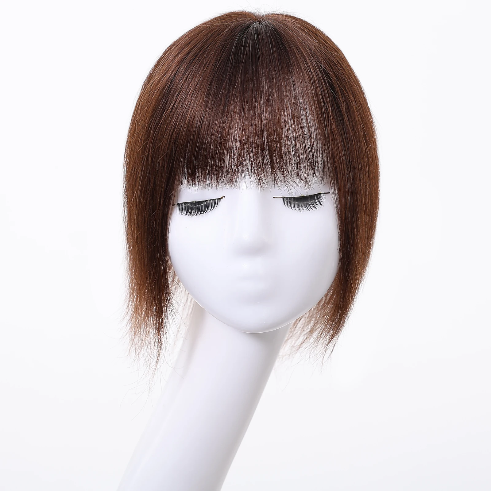 شعر بشري بني للنساء مشبك على هامش مع سوالف وقطعة علوية 100% شعر بشري بلانت قص شعر مموج #3