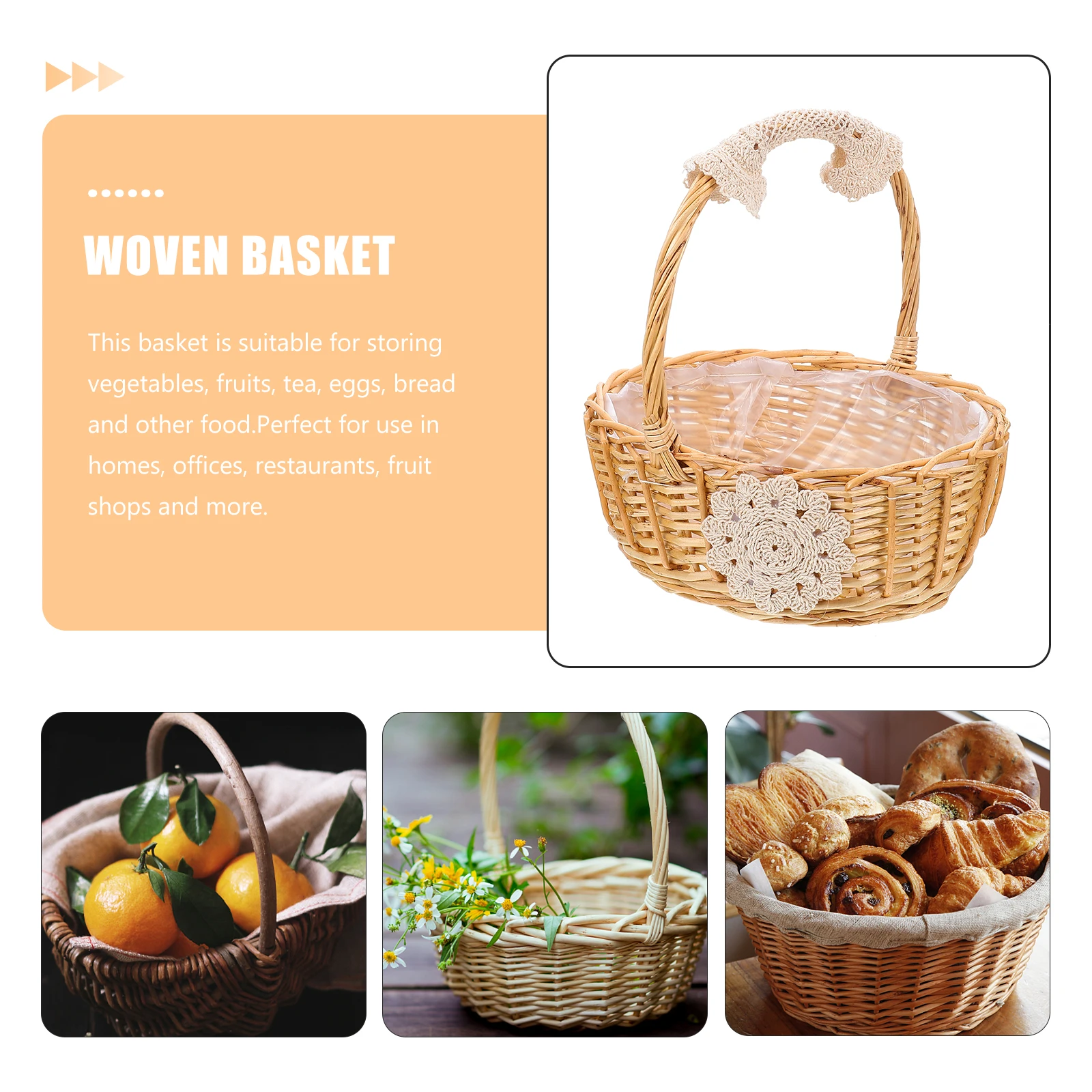 

Pe Vines Woven Fruit Decorative Storage Basket For Snacks Fruits Home Decor Portable Light Weight Multi-Purpose Handheld Outdoor